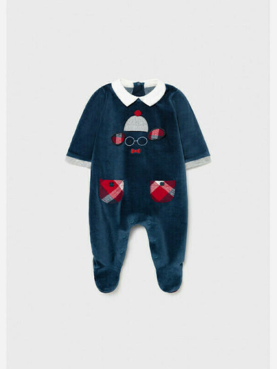Mayoral Baby Bodysuit Set Long-Sleeved Velvet Navy Blue