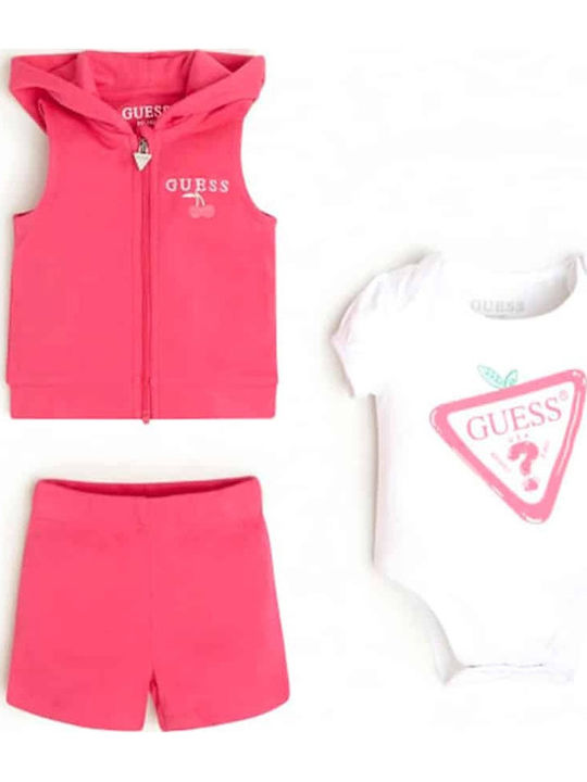 Guess Set Body pentru Bebeluși Mâneca scurta cu Șort Fuchsia 3buc