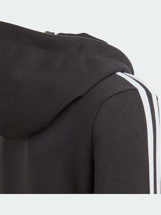 Athletic Kids Sweatshirt Cardigan Cotton with Hood Black Essentials 3-Stripes