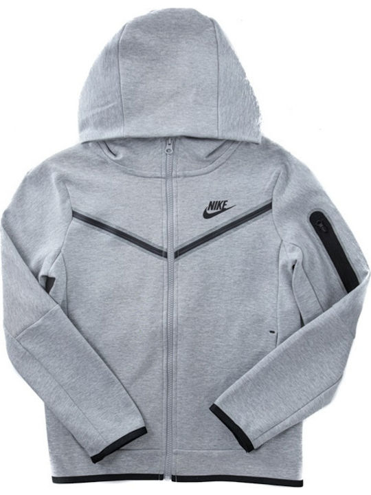 Fleece Kinder-Sweatshirt Strickjacke mit Kapuze und Taschen Grau Sportswear Tech