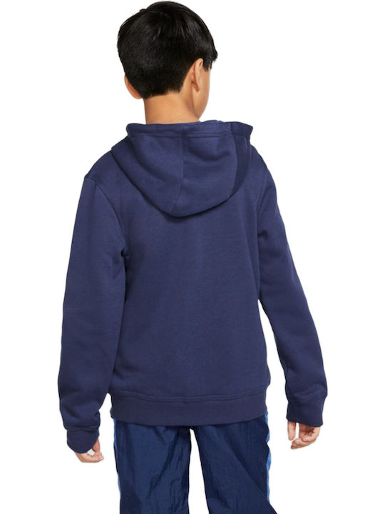 Athletic Kids Sweatshirt Cardigan Cotton with Hood Blue Sportswear