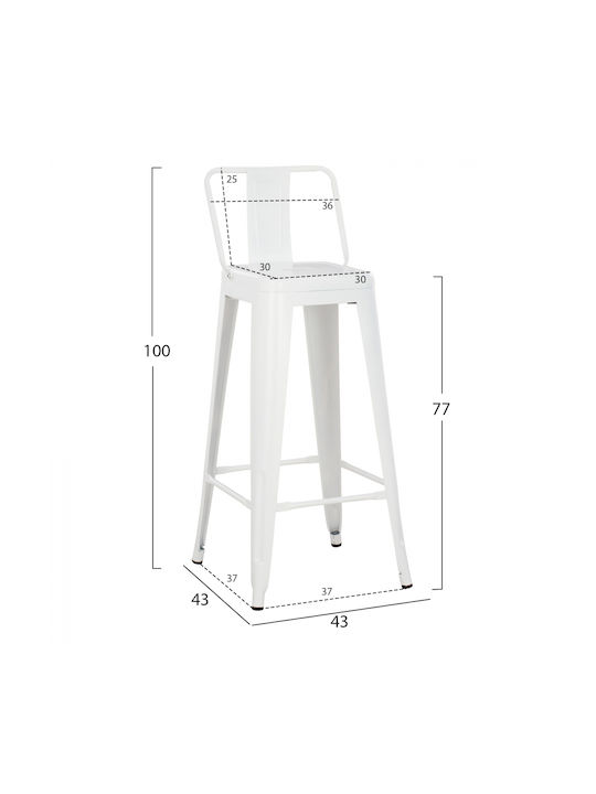 Stool Bar with Backrest Metallic White Checkmate 43x43x100cm