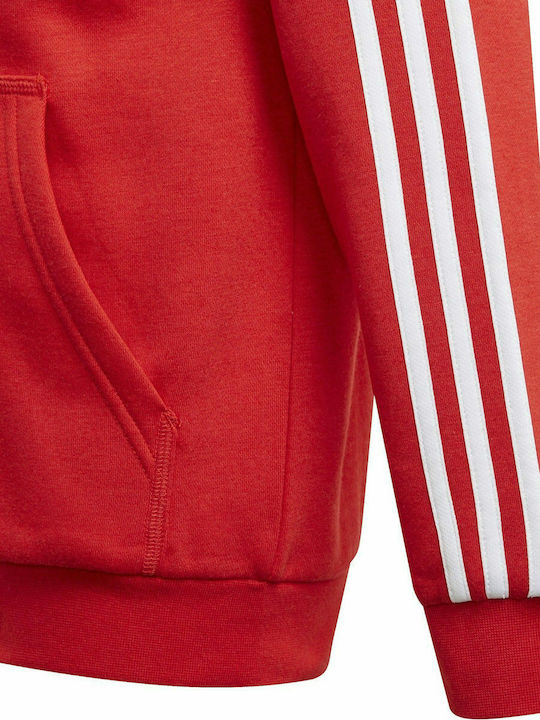 Fleece Παιδική Φούτερ Ζακέτα με Κουκούλα και Τσέπες Κόκκινη Essentials 3-Stripes
