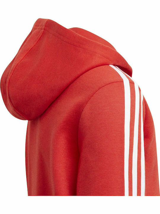 Fleece Παιδική Φούτερ Ζακέτα με Κουκούλα και Τσέπες Κόκκινη Essentials 3-Stripes