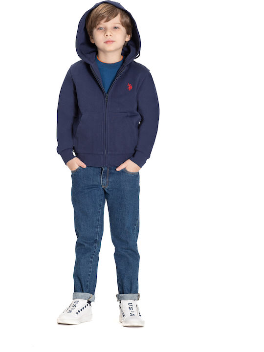 U.S. Polo Assn. Boys Hooded Sweatshirt Deny with Zipper Navy Blue