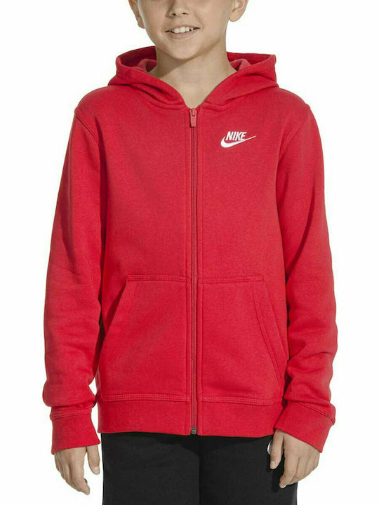 Athletic Kids Sweatshirt Cardigan Cotton with Hood Red Sportswear