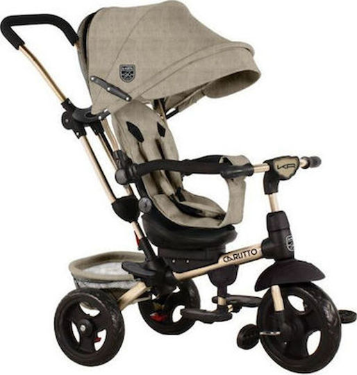 Kikka Boo Carlitto Kids Tricycle Convertible, With Storage Basket, Sunshade & Push Handle for 18+ Months Beige