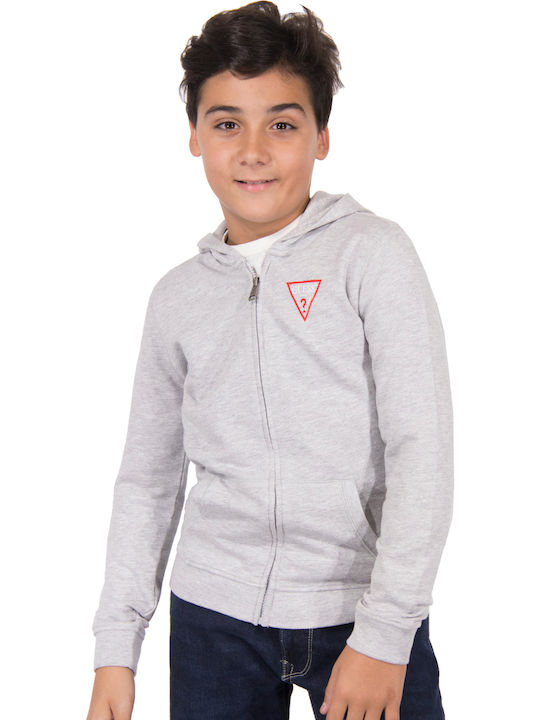 Guess Boys Fleece Hooded Sweatshirt with Zipper Gray