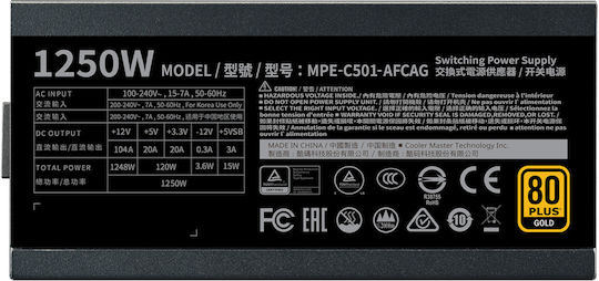 CoolerMaster MWE Gold rev. 2.0 1250W Black Computer Power Supply Full Modular 80 Plus Gold