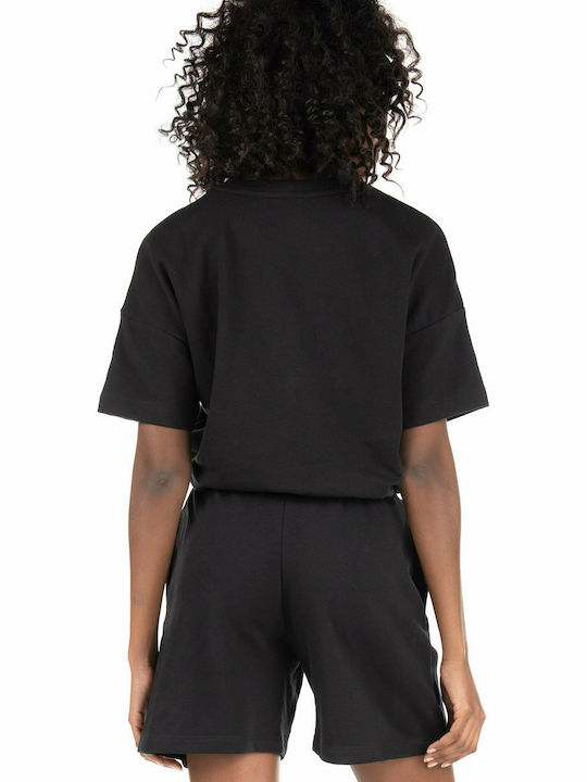 Only Damen Sommerliches Crop Top Baumwolle Kurzärmelig Schwarz