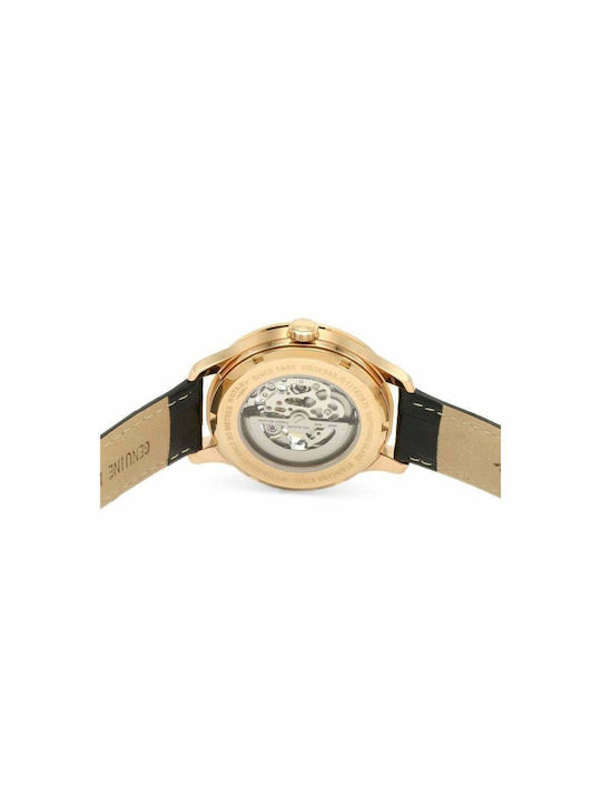 Rotary Greenwich Skeleton Ρολόι Αυτόματο με Δερμάτινο Λουράκι σε Μαύρο χρώμα