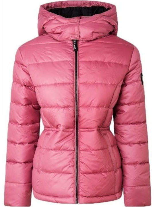Camille Women's Short Puffer Jacket for Winter with Hood Pink