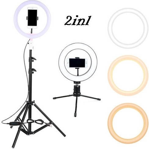 U230251-2XTR Ring Light 26cm 2500 - 4500K with 2 Tripods (Desktop & Floor) and Mobile Phone Holder