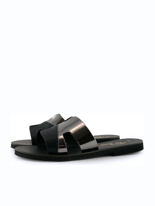 Love4shoes Leather Women's Flat Sandals in Black Color