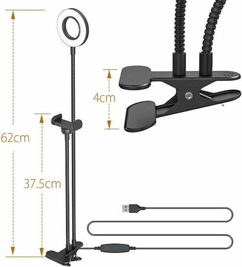 BlitzWolf Ring Light 4cm 3200 - 5600K with Desktop Stand and Mobile Phone Holder Clip Fill Ring Selfie Light 85mm