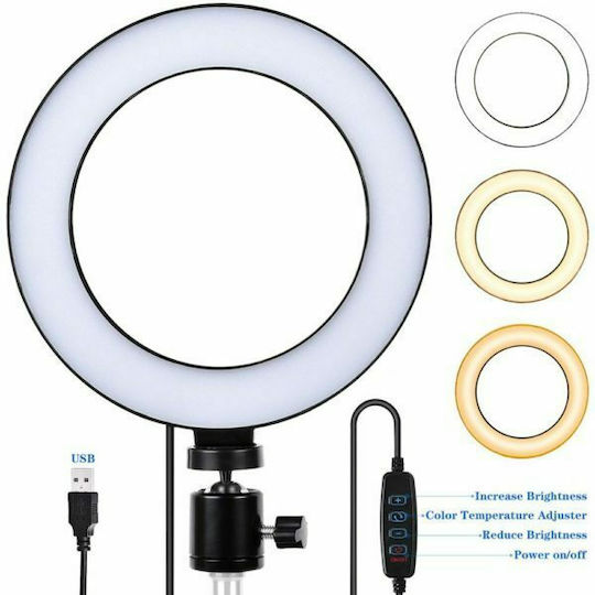 USB LED Ringlicht 16cm 2500 - 4500K mit Schreibtisch Stativ und Handyhalter