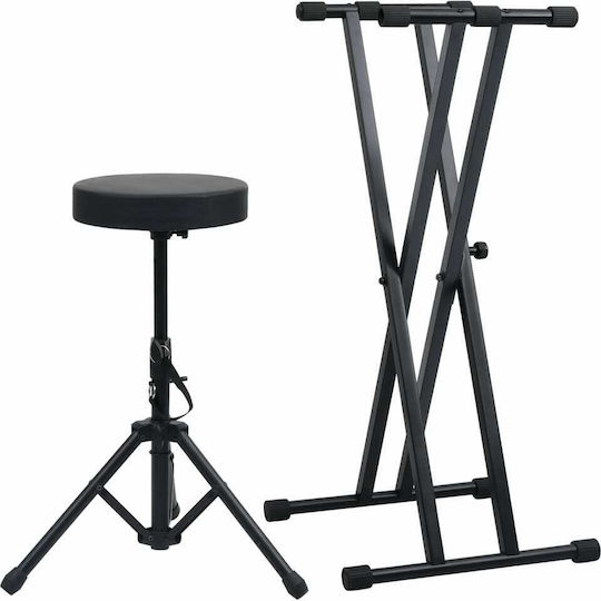 vidaXL Set Keyboard Stand with Double Leg and Stool Stand Floor for Keyboards