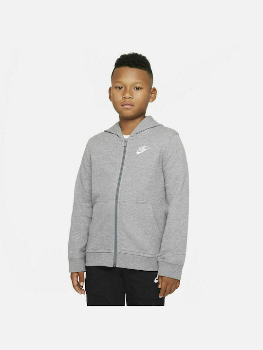 Nike Αθλητική Παιδική Ζακέτα Φούτερ με Κουκούλα για Αγόρι Γκρι Sportswear Club