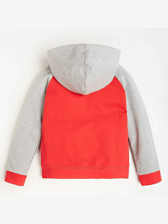 Kids Sweatshirt Cardigan with Hood Red Block