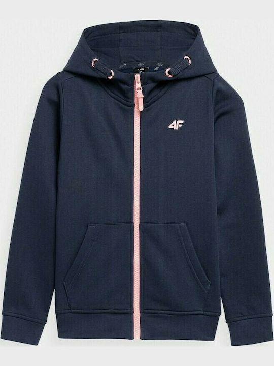 Athletic Kids Sweatshirt Cardigan Cotton with Hood Navy Blue