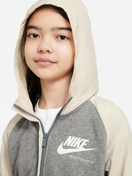 Kids Sweatshirt Cardigan With Hood And Pockets Grey Heritage