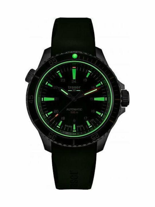 Traser P67 Herrenuhr 46mm Automatisch mit Grün Kautschukarmband
