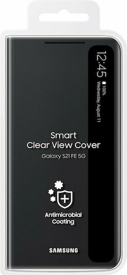 Samsung Clear View Cover Книга Текстилен Тъмен Сив Galaxy S21 FE 5G