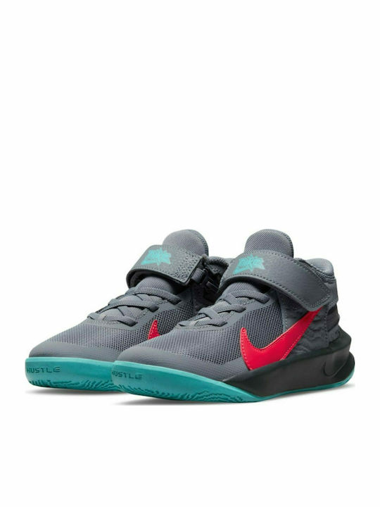 Team Hustle D 10 FlyEase Incaltaminte Sport Copii Baschet Cu Închidere Hoop & Loop Gri