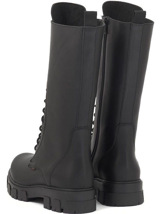 Leather Women's Boots with Zipper / Laces Black