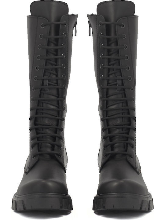 Leather Women's Boots with Zipper / Laces Black