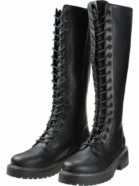 MTNG 50163 Δερμάτινες Γυναικείες Μπότες με Μεσαίο Τακούνι Μαύρες