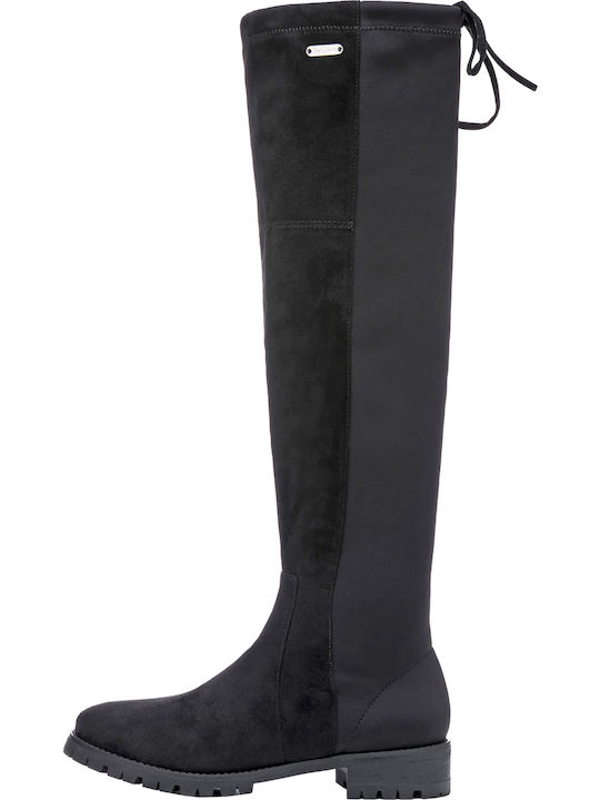 Suede Over the Knee Women's Boots with Laces Amy Hight Black