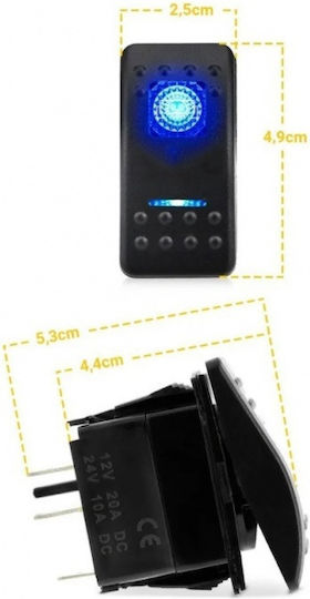 Car Light Switch On/Off Flush 12V-24V Universal Blue