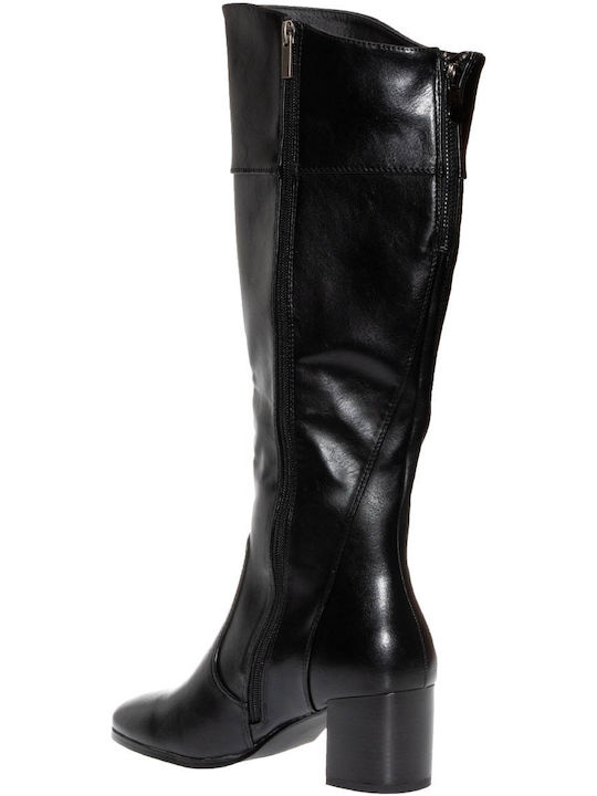 Synthetic Leather Medium Heel Women's Boots with Zipper Black