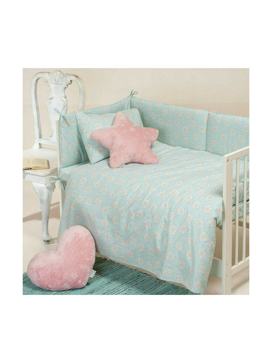 Melinen Mini Stars Бебешки Чаршаф За Количка Памук Светлосин 85x110бр