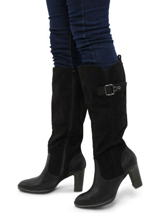Wildleder Damenstiefel mit hohem Absatz Schwarz