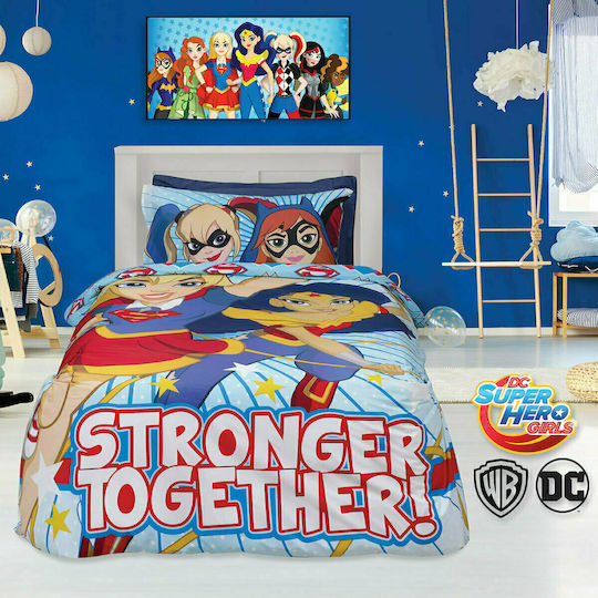Das Home Sheet Set Single Cotton Super Hero Girls 5005 Light Blue 160x260cm