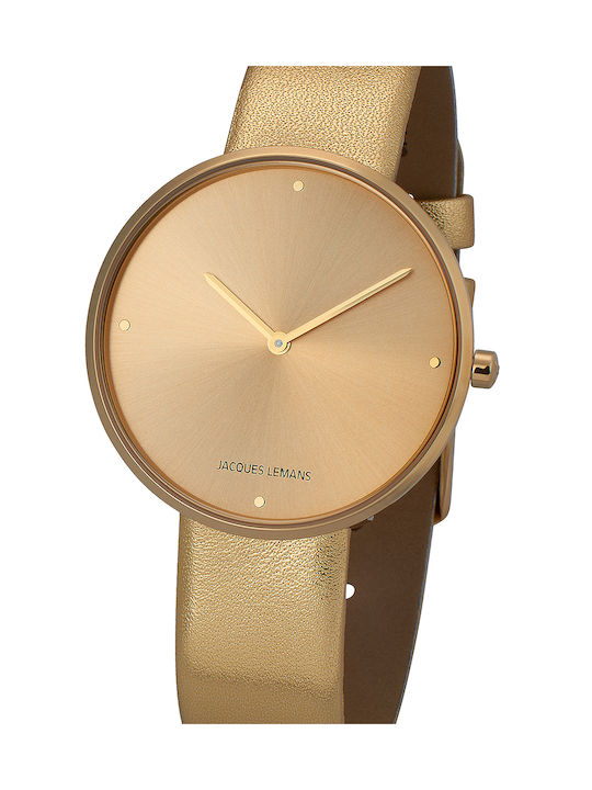 Jacques Lemans Design Collection Uhr mit Gold Lederarmband