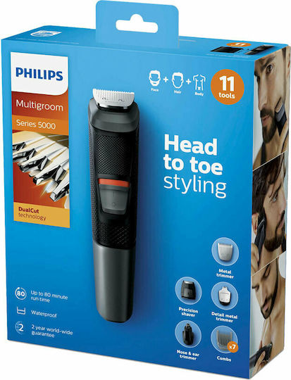 Philips Multigroom Series 5000 Σετ Επαναφορτιζόμενης Κουρευτικής Μηχανής Μαύρο MG5720/15