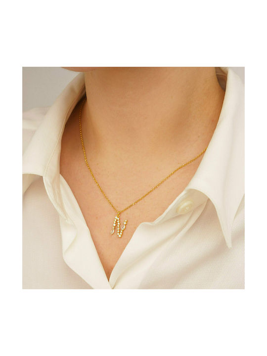 Excite-Fashion Elegant Essence Necklace Monogram from Gold Plated Silver with Zircon White N