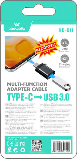 Leewello Μετατροπέας USB-C male σε USB-A female Γκρι 1τμχ HD-011