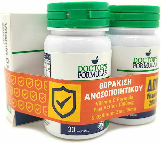 Doctor's Formulas Vitamin C Formula Fast Action 1000 mg 30 caps & Optimum Zinc 15 mg 30 tabs & Gift Vitamin D3 2000 IU 60 soft gels Multivitamin for Energy, Immune System Boost & Bone Health 30 caps