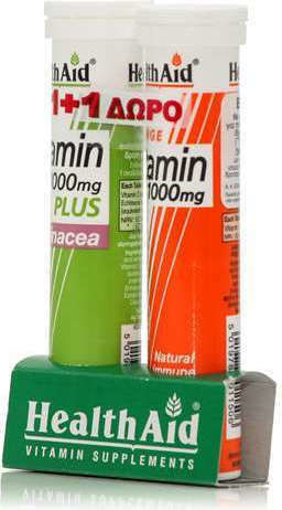 Health Aid Vitamin C 1000mg Plus Echinacea Multivitamin for Energy & Immune System Boost 1000mg Orange 2 x 20 effervescent tablets