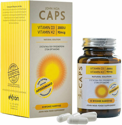 John Noa Caps Vitamin D3 2000iu + Vitamin K2 90mcg Vitamina pentru Întărirea Sistemului Imunitar 2000iu 30 capace