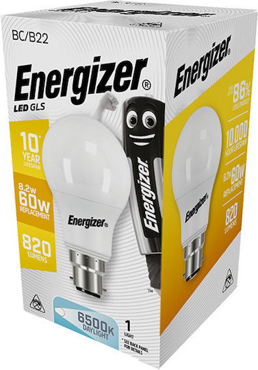 Energizer S16602 Λάμπα LED 8.2W για Ντουί B22 και Σχήμα A60 Ψυχρό Λευκό 820lm