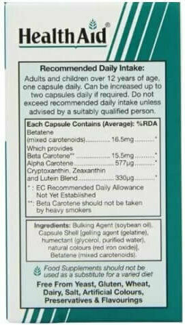 Health Aid Beta Carotene Βιταμίνη για τα Μαλλιά, τo Δέρμα & Αντιοξειδωτική δράση 23000iu Πορτοκάλι 30 κάψουλες