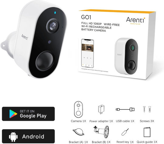 Arenti GO1 IP Κάμερα Παρακολούθησης Wi-Fi Full HD 1080p Αδιάβροχη Μπαταρίας με Αμφίδρομη Επικοινωνία