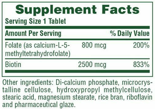 Nature's Plus Biotin & Folate Βιταμίνη για τα Μαλλιά, τo Δέρμα & τα Νύχια 800mcg 30 ταμπλέτες
