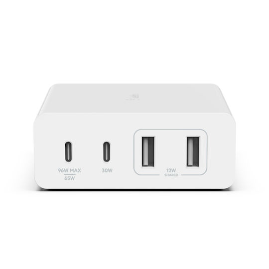 Belkin Φορτιστής Χωρίς Καλώδιο GaN με 2 Θύρες USB-A και 2 Θύρες USB-C 108W Power Delivery Λευκός (WCH010vfWH)