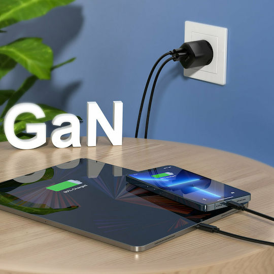 Choetech Wireless Charger GaN With USB-A Output Port And USB-C Output Port 33W Power Delivery Quick Charge 3.0 Black PD5006